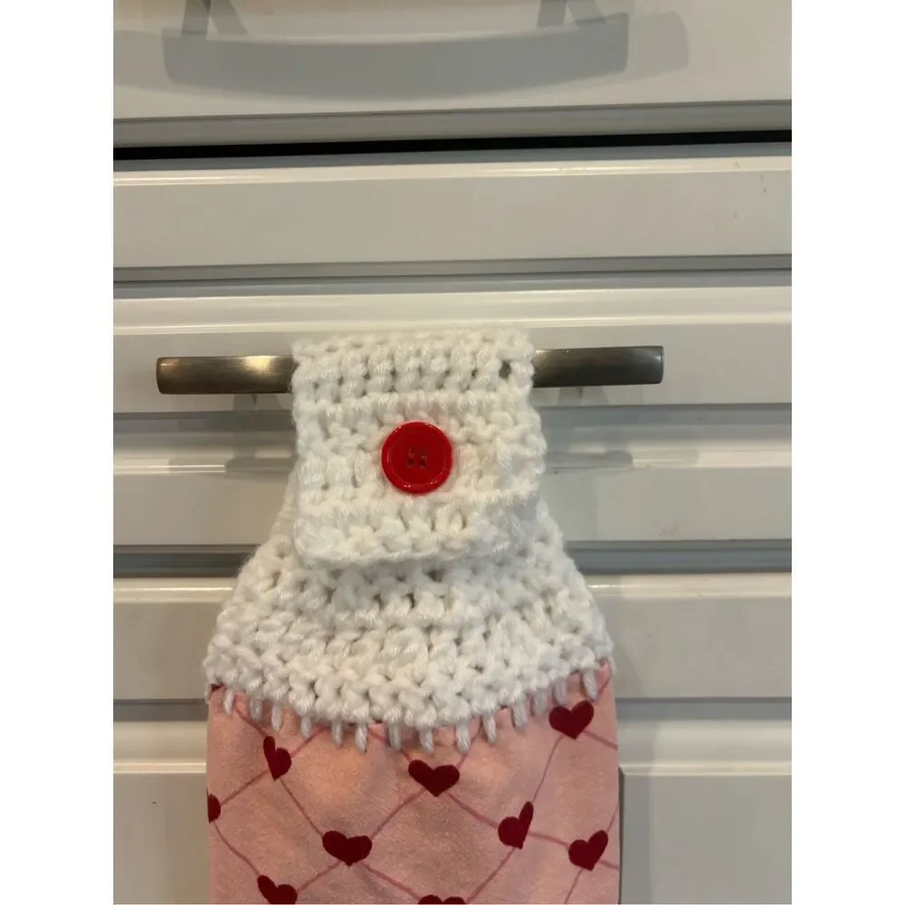 Crochet Top Kitchen towel-Hearts-pink towel